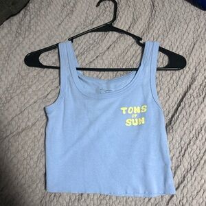 billabong light blue cropped tank, yellow lettering